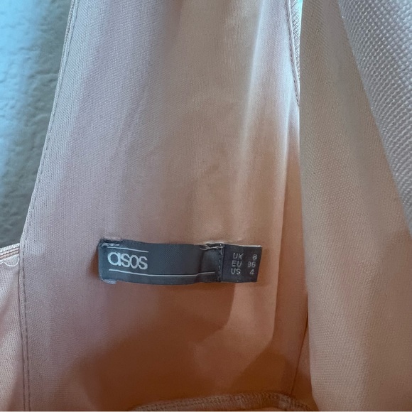 ASOS Baby Pink Bandage V-Neck Asymmetrical Bodycon Midi Special Occasion Dress 4 - Picture 4 of 6